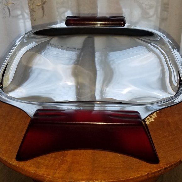 Vintage Glo Hill MCM Chrome Tray with Bakelite Burgundy Handles/Legs - Picture 2 of 4